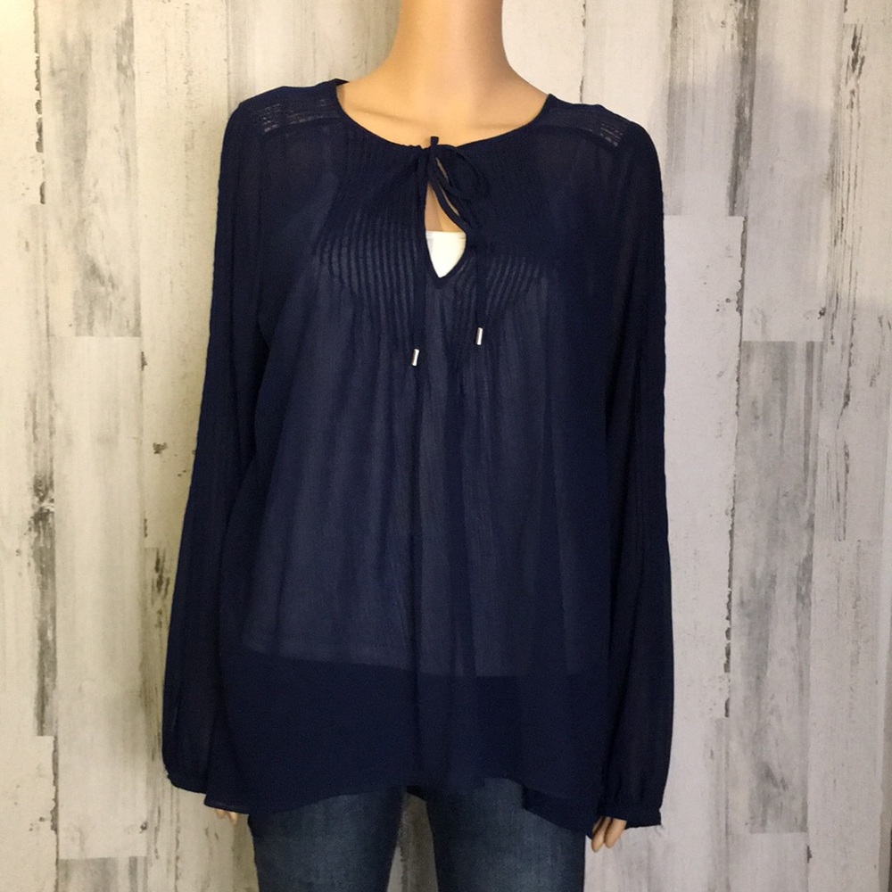 WHBM Size 10 Sheer Dark Blue Blouse